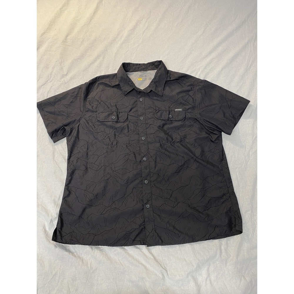 Eddie Bauer 2XL Outdoor Short Sleeve Button Up Shirt Gray Hiking Fishing Mens